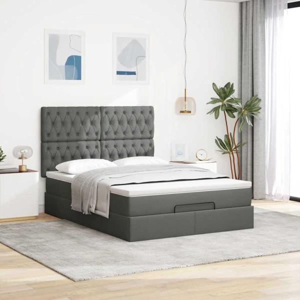 Ottoman-Bett mit Matratze Dunkelgrau 140x200 cm Stoff