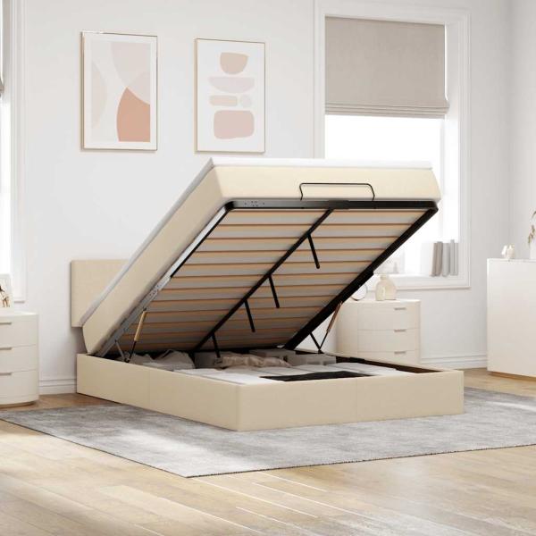 ARDEBO.de - Ottoman-Bett mit Matratze Creme 140x200 cm Stoff
