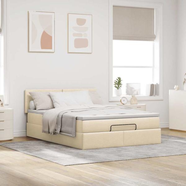 Ottoman-Bett mit Matratze Creme 140x200 cm Stoff