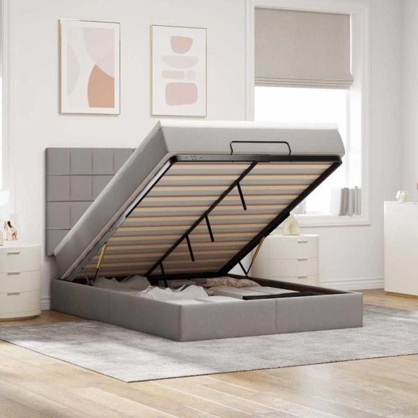 ARDEBO.de - Ottoman-Bett mit Matratze & LEDs Taupe 140x200 cm Stoff