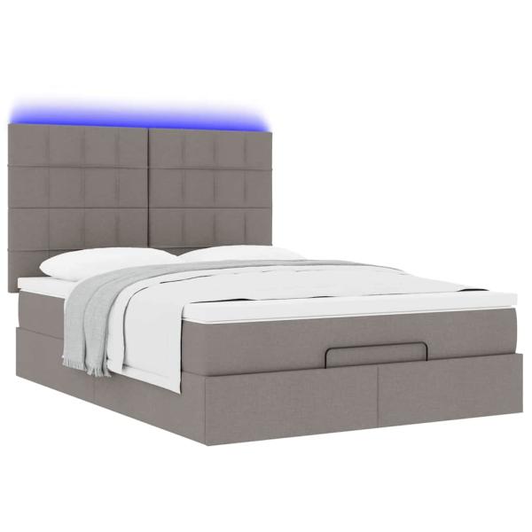 Ottoman-Bett mit Matratze & LEDs Taupe 140x200 cm Stoff