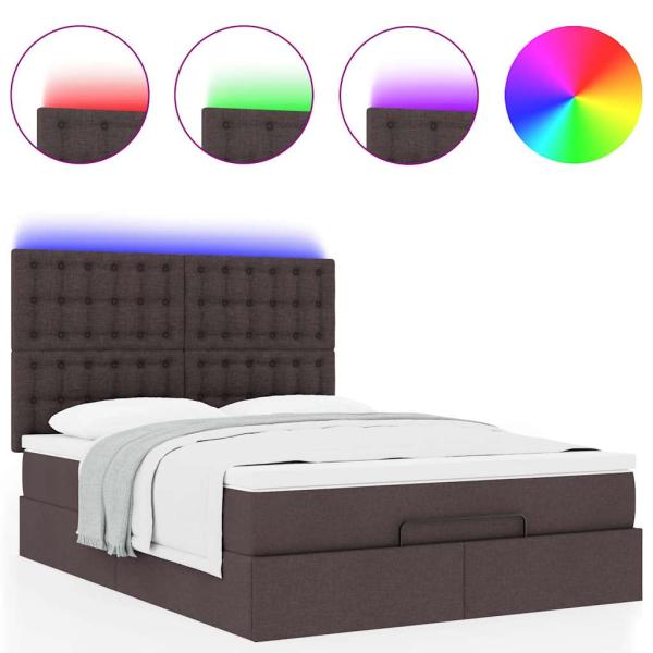 Ottoman-Bett mit Matratze & LEDs Dunkelbraun 140x200 cm Stoff