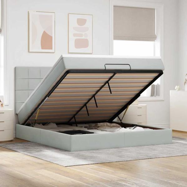 ARDEBO.de - Ottoman-Bett mit Matratzen Hellgrau 180x200 cm Samt