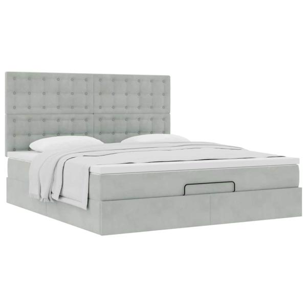 Ottoman-Bett mit Matratzen Hellgrau 180x200 cm Samt