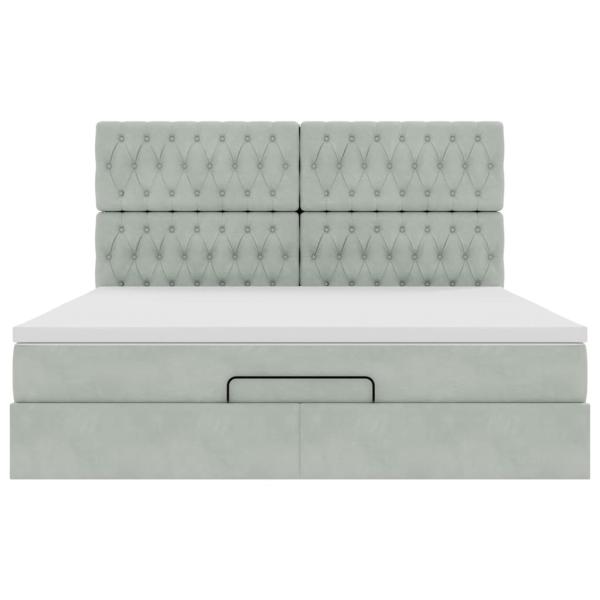 Ottoman-Bett mit Matratzen & LEDs Hellgrau 180x200 cm Samt