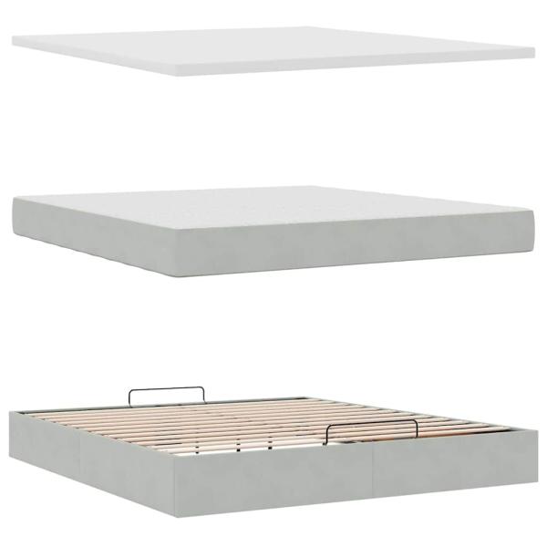 ARDEBO.de - Ottoman-Bett mit Matratzen & LEDs Hellgrau 180x200 cm Samt