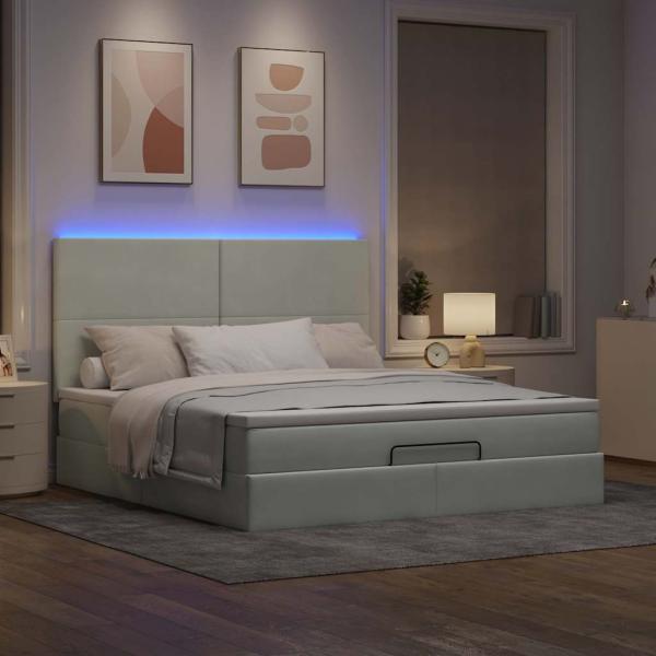 Ottoman-Bett mit Matratzen & LEDs Hellgrau 180x200 cm Samt