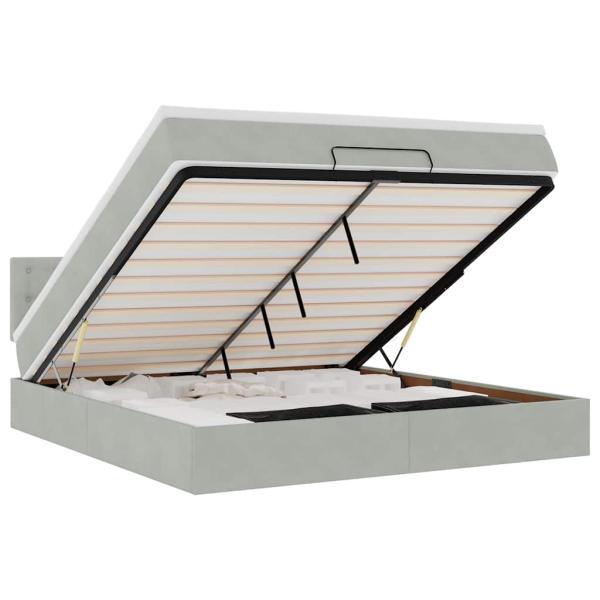 Ottoman-Bett mit Matratze & LEDs Hellgrau 180x200 cm Samt