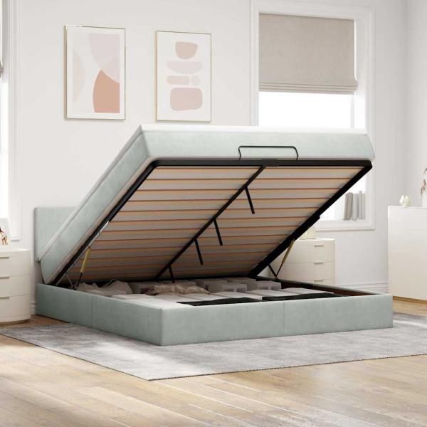 ARDEBO.de - Ottoman-Bett mit Matratze Hellgrau 180x200 cm Samt