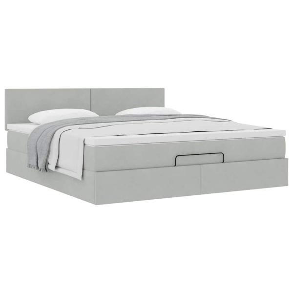 Ottoman-Bett mit Matratze Hellgrau 180x200 cm Samt