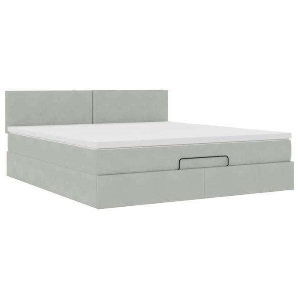 Ottoman-Bett mit Matratze Hellgrau 180x200 cm Samt