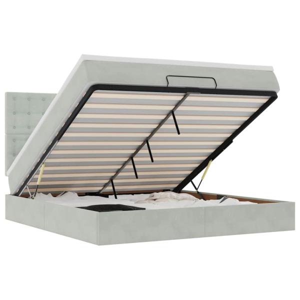 Ottoman-Bett mit Matratzen & LEDs Hellgrau 180x200 cm Samt