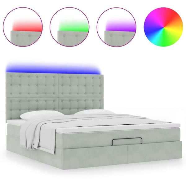 Ottoman-Bett mit Matratzen & LEDs Hellgrau 180x200 cm Samt