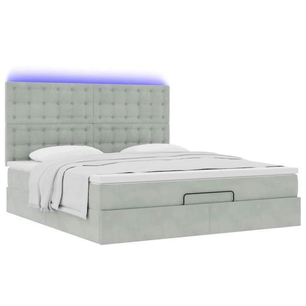 Ottoman-Bett mit Matratzen & LEDs Hellgrau 180x200 cm Samt