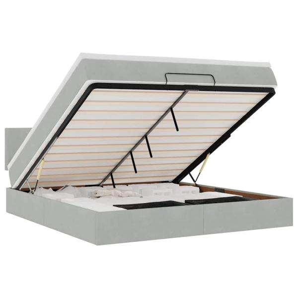 Ottoman-Bett mit Matratze & LEDs Hellgrau 180x200 cm Samt