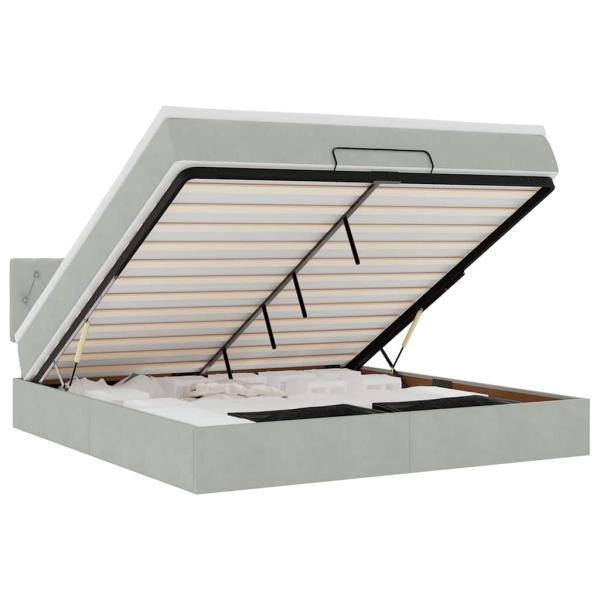 Ottoman-Bett mit Matratze & LEDs Hellgrau 180x200 cm Samt