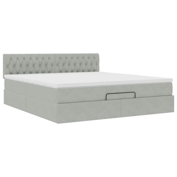 Ottoman-Bett mit Matratze & LEDs Hellgrau 180x200 cm Samt