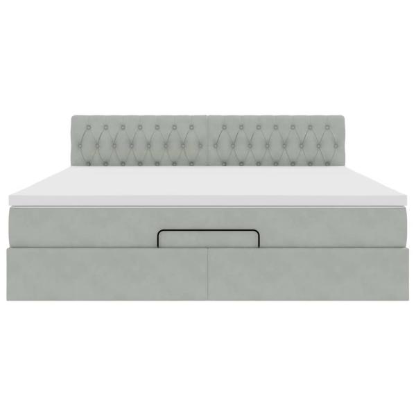 Ottoman-Bett mit Matratze & LEDs Hellgrau 180x200 cm Samt