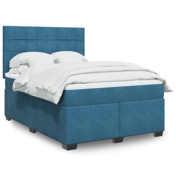 ARDEBO.de - Boxspringbett mit Matratze Blau 140x190 cm Samt
