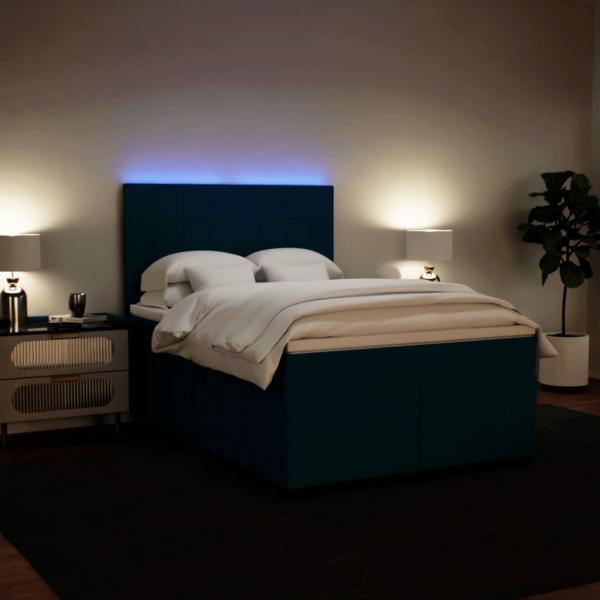 Boxspringbett mit Matratze Blau 140x190 cm Samt
