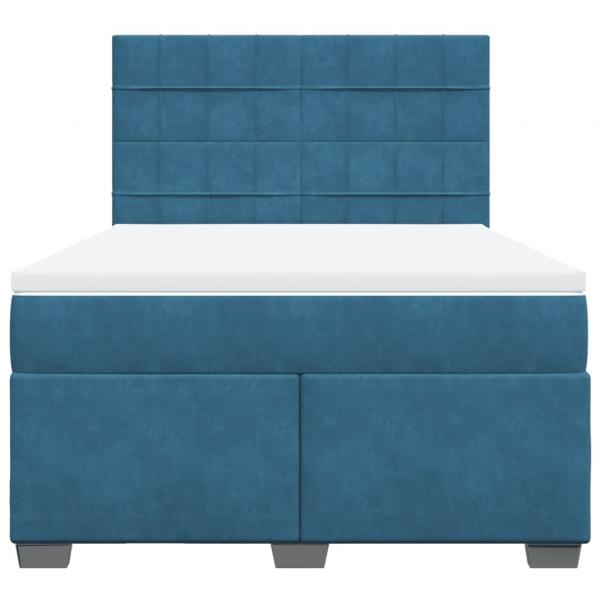 Boxspringbett mit Matratze Blau 140x190 cm Samt