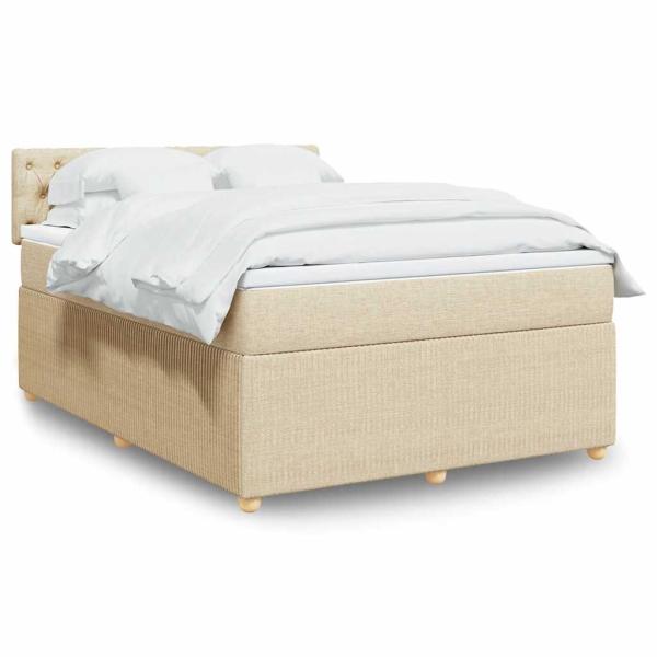 ARDEBO.de - Boxspringbett mit Matratze Creme 140x190 cm Stoff