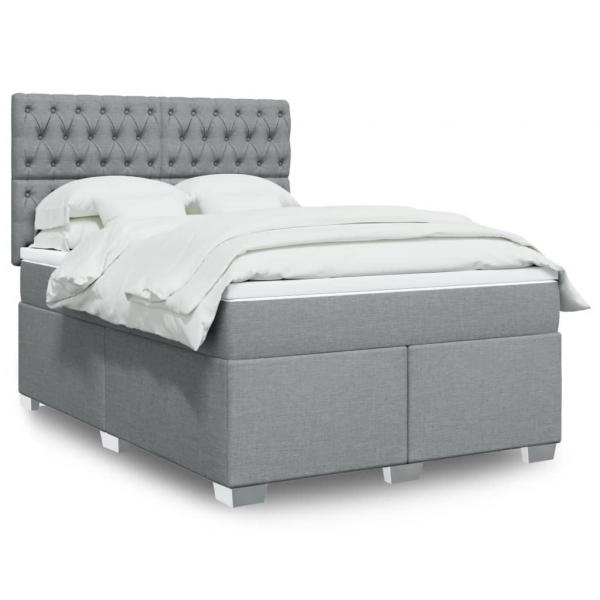 ARDEBO.de - Boxspringbett mit Matratze Hellgrau 140x190 cm Stoff