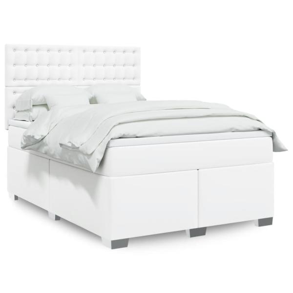 ARDEBO.de - Boxspringbett mit Matratze Weiß 140x190 cm Kunstleder