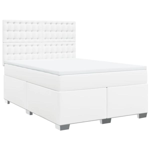 Boxspringbett mit Matratze Weiß 140x190 cm Kunstleder