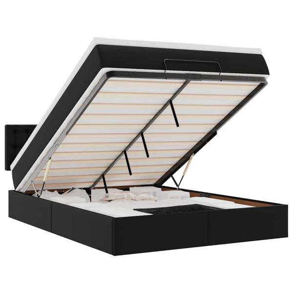 Ottoman-Bett mit Matratzen & LEDs Schwarz 140x190 cm Kunstleder