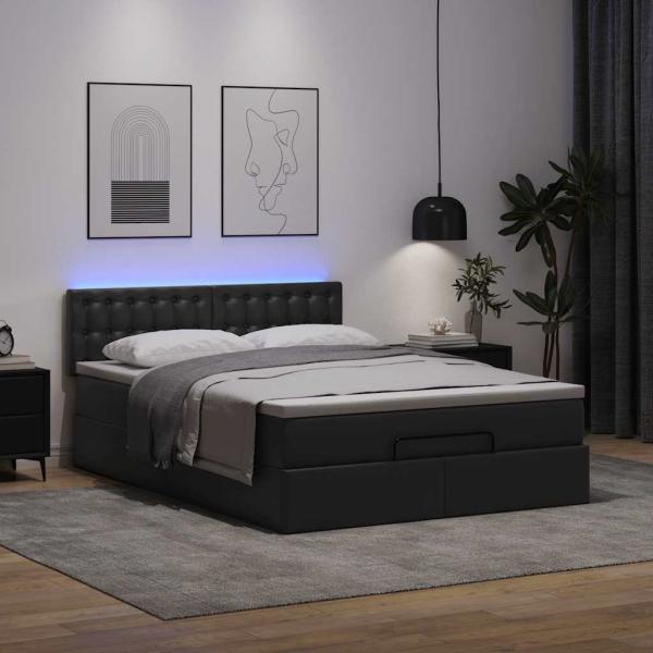 Ottoman-Bett mit Matratzen & LEDs Schwarz 140x190 cm Kunstleder
