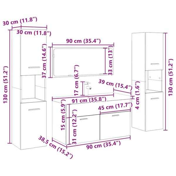 5-tlg. Badmöbel-Set Altholz-Optik Holzwerkstoff