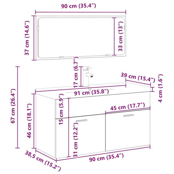 3-tlg. Badmöbel-Set Artisan-Eiche Holzwerkstoff