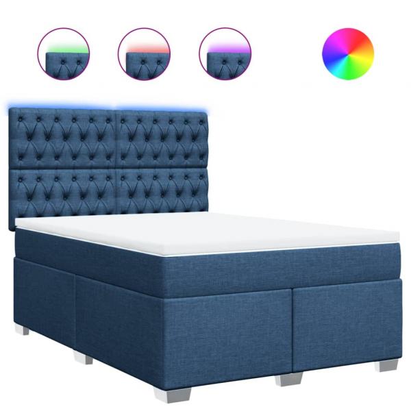 Boxspringbett mit Matratze Blau 140x190 cm Stoff