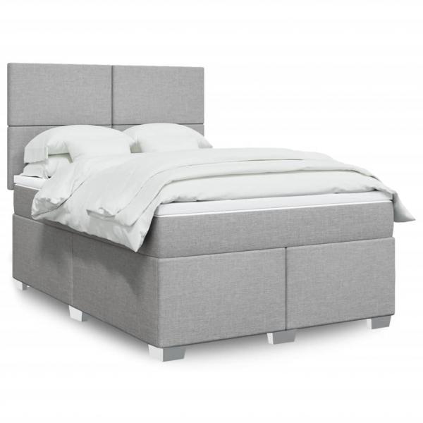 ARDEBO.de - Boxspringbett mit Matratze Hellgrau 140x190 cm Stoff