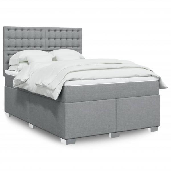 ARDEBO.de - Boxspringbett mit Matratze Hellgrau 140x190 cm Stoff