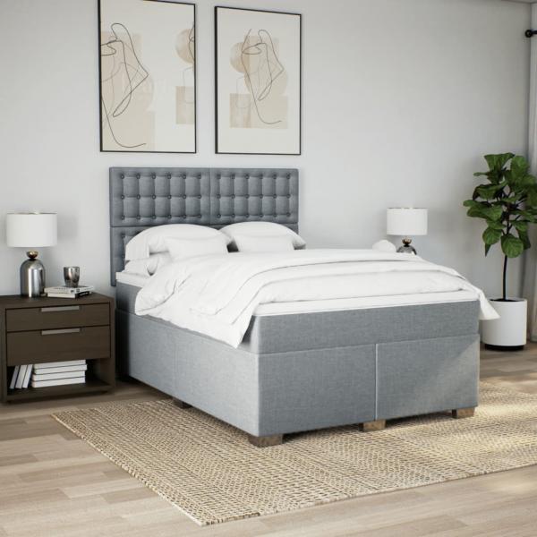 Boxspringbett mit Matratze Hellgrau 140x190 cm Stoff