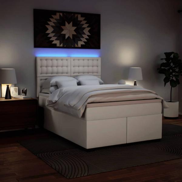 Boxspringbett mit Matratze Weiß 140x190 cm Kunstleder