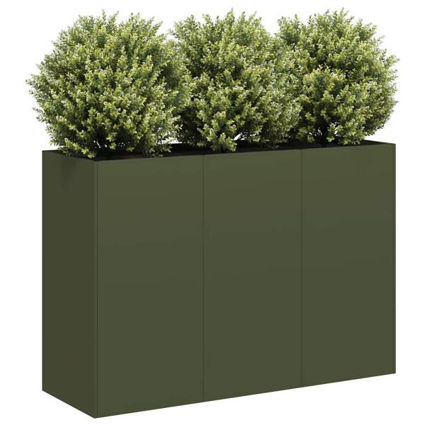 ARDEBO.de - Pflanzkübel Olivgrün 120x40x80 cm Kaltgewalzter Stahl