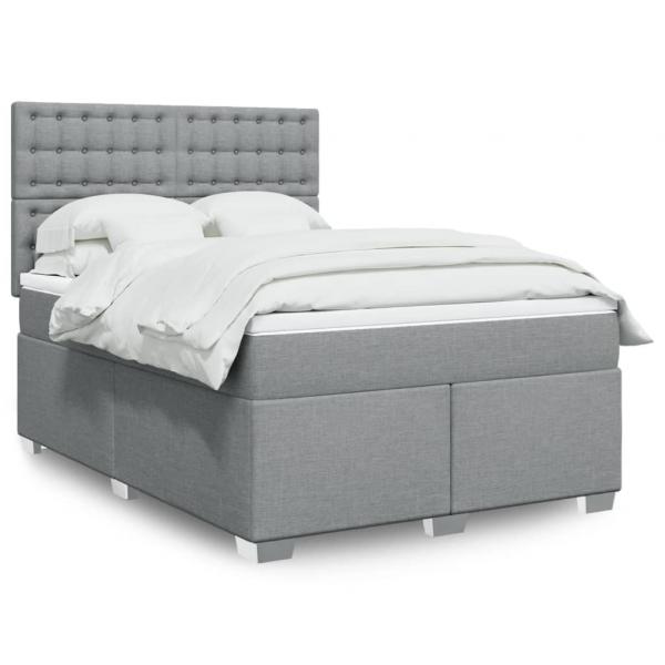 ARDEBO.de - Boxspringbett mit Matratze Hellgrau 140x190 cm Stoff