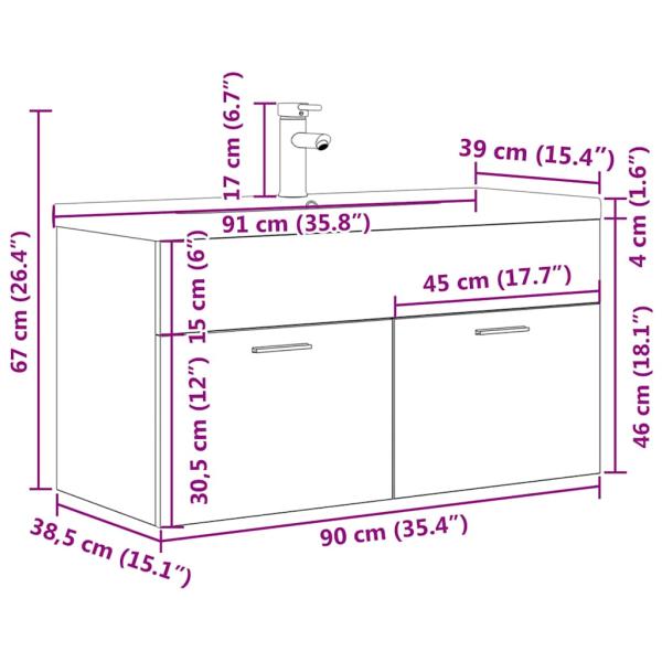 Waschbeckenunterschrank mit Einbaubecken Wasserhahn Betongrau