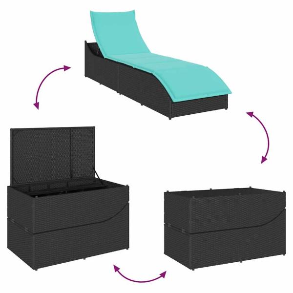 Klappliege mit Auflage und Stauraum Schwarz Poly-Rattan