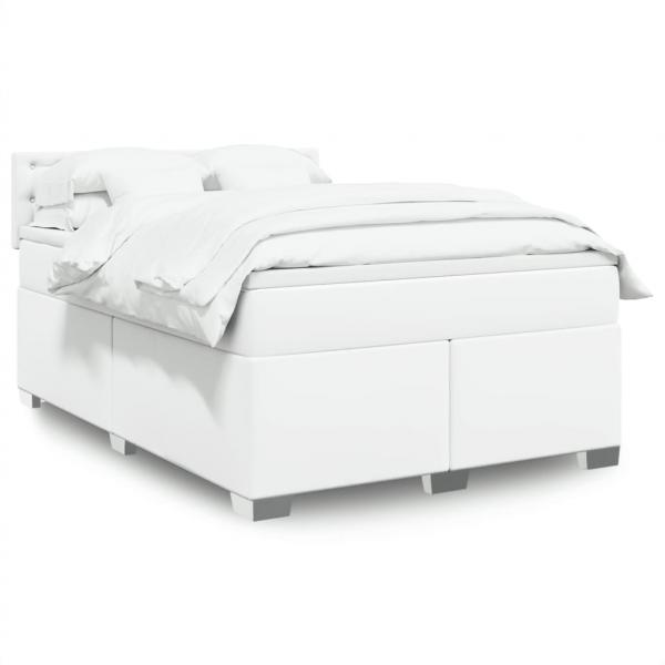 ARDEBO.de - Boxspringbett mit Matratze Weiß 140x190 cm Kunstleder