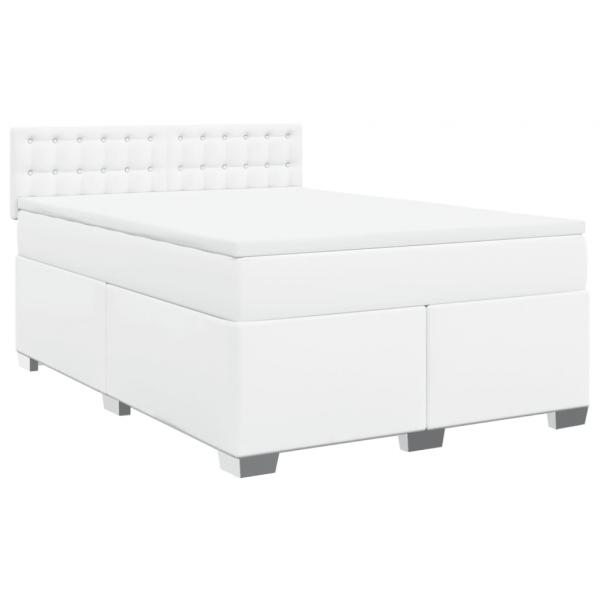 Boxspringbett mit Matratze Weiß 140x190 cm Kunstleder