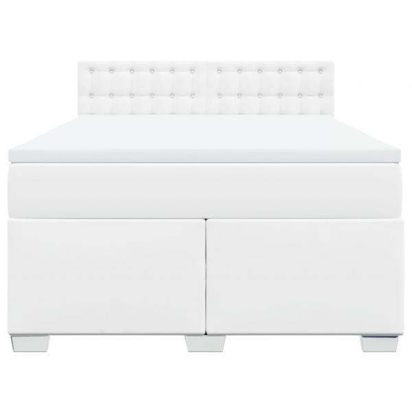 Boxspringbett mit Matratze Weiß 140x190 cm Kunstleder