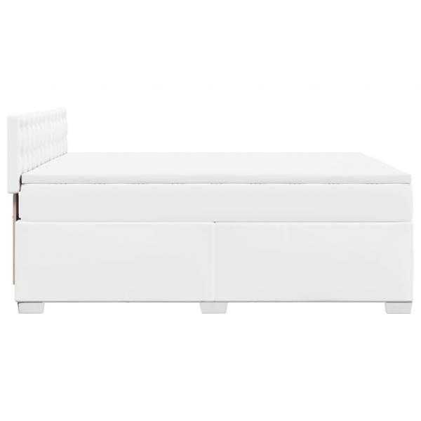 Boxspringbett mit Matratze Weiß 140x190 cm Kunstleder