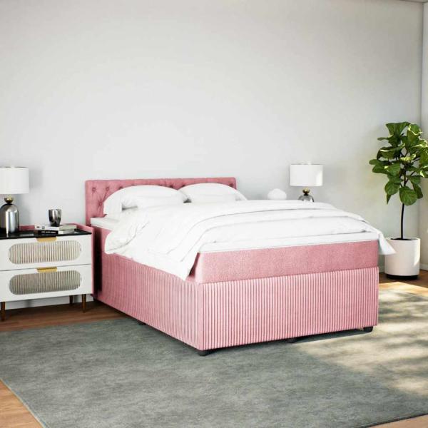 Boxspringbett mit Matratze Rosa 140x190 cm Samt