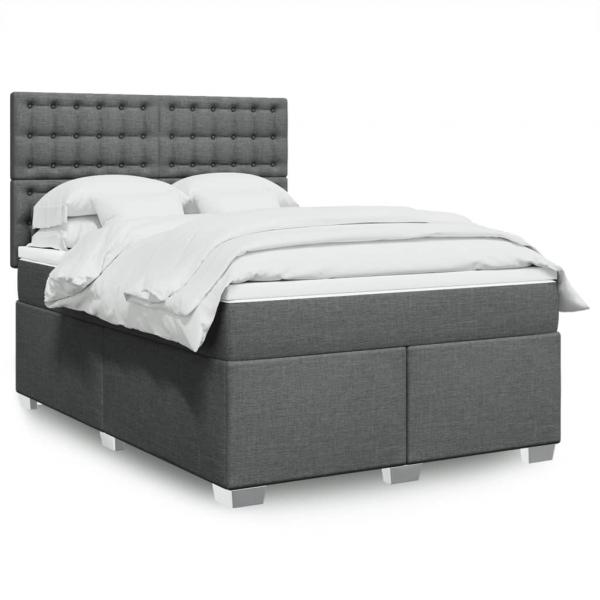 ARDEBO.de - Boxspringbett mit Matratze Dunkelgrau 140x190 cm Stoff