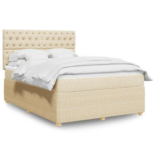 ARDEBO.de - Boxspringbett mit Matratze Creme 140x190 cm Stoff