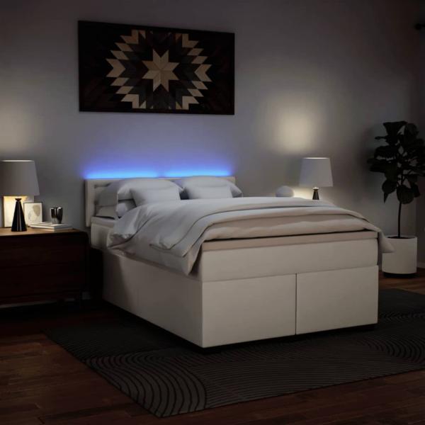 Boxspringbett mit Matratze Weiß 140x190 cm Kunstleder